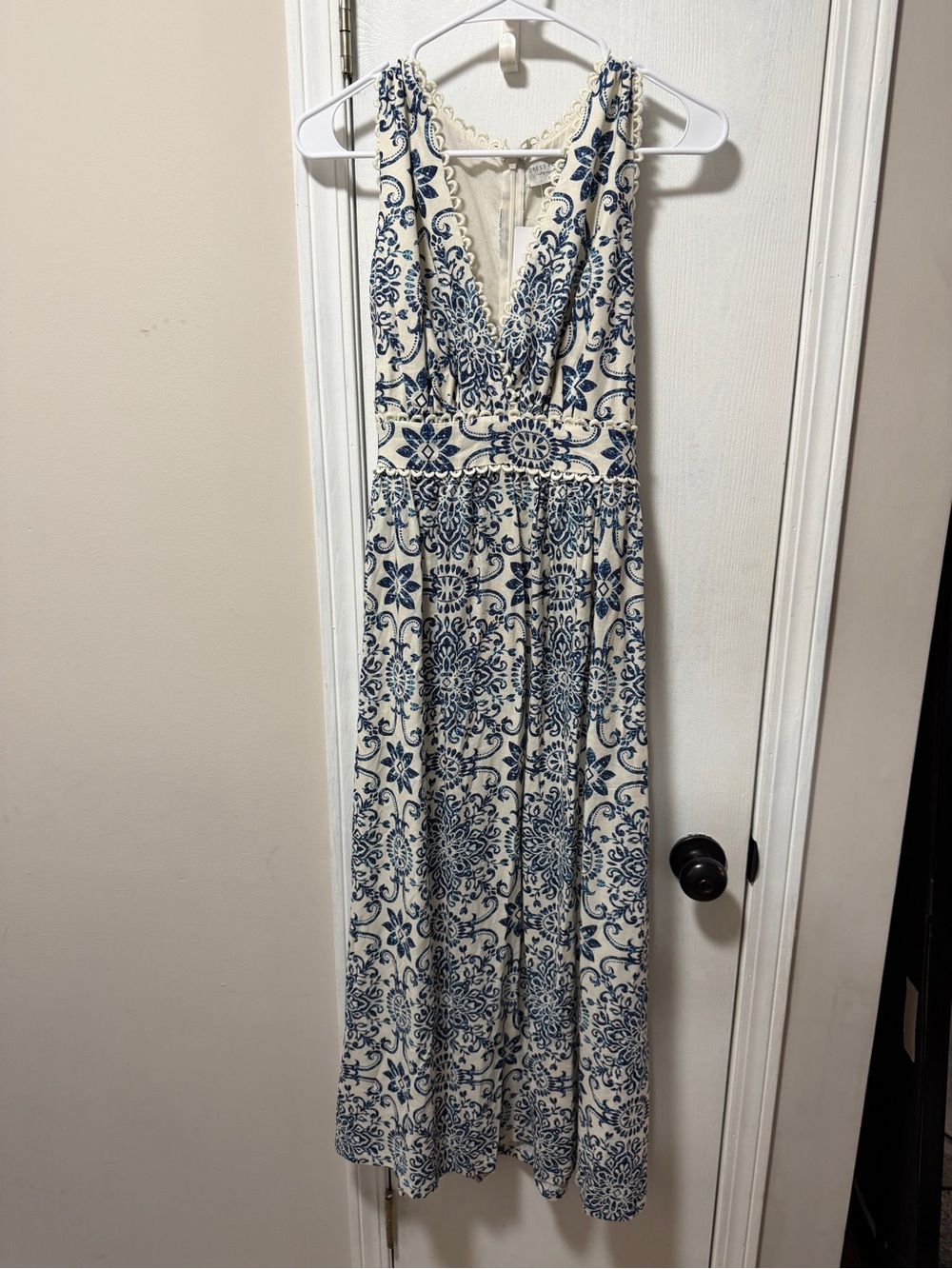 Dress Forum Cream Maxi Dress with Blue Floral Motif